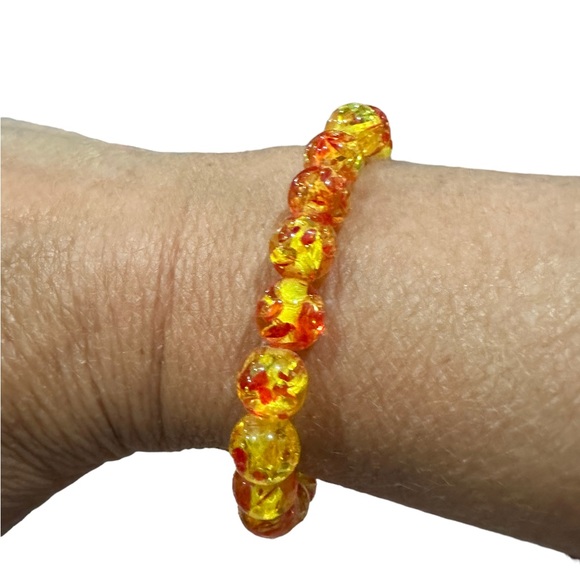 Amber Beaded Orange and Yellow Elastic Stretch Bracelet - Picture 2 of 4